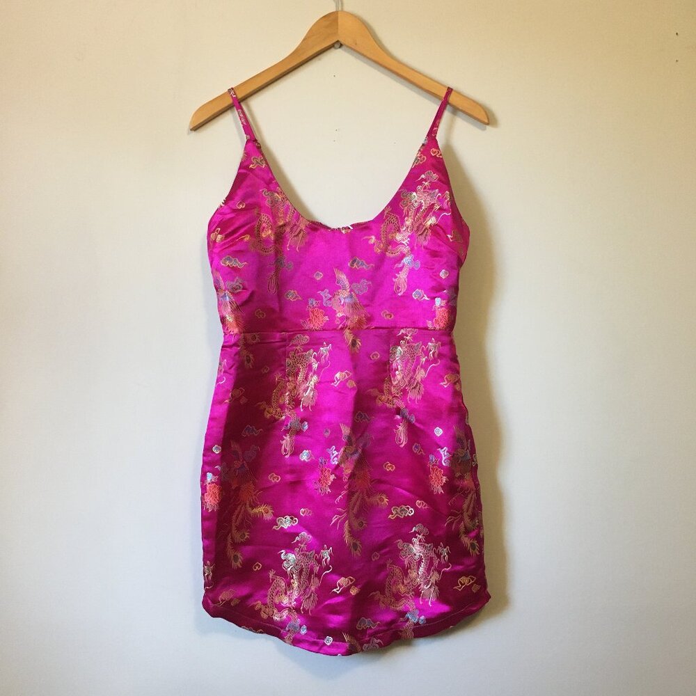 NWT Missguided Pink Jacquard Dragon and Phoenix Strappy Mini Dress